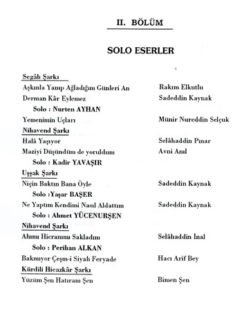 Muhayyer Fasıl Beraber ve Solo Eserler